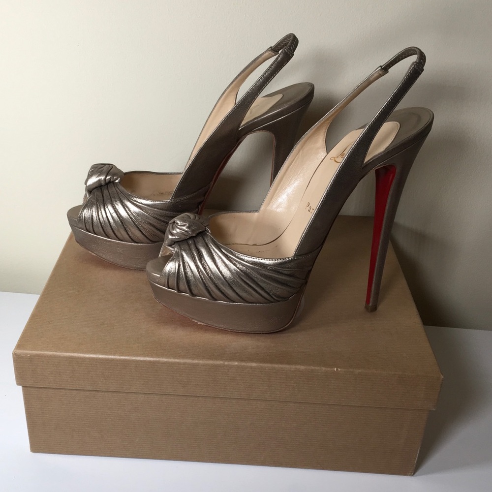 Auth Christian Louboutin Jenny Platform Slingback Pump Sz40